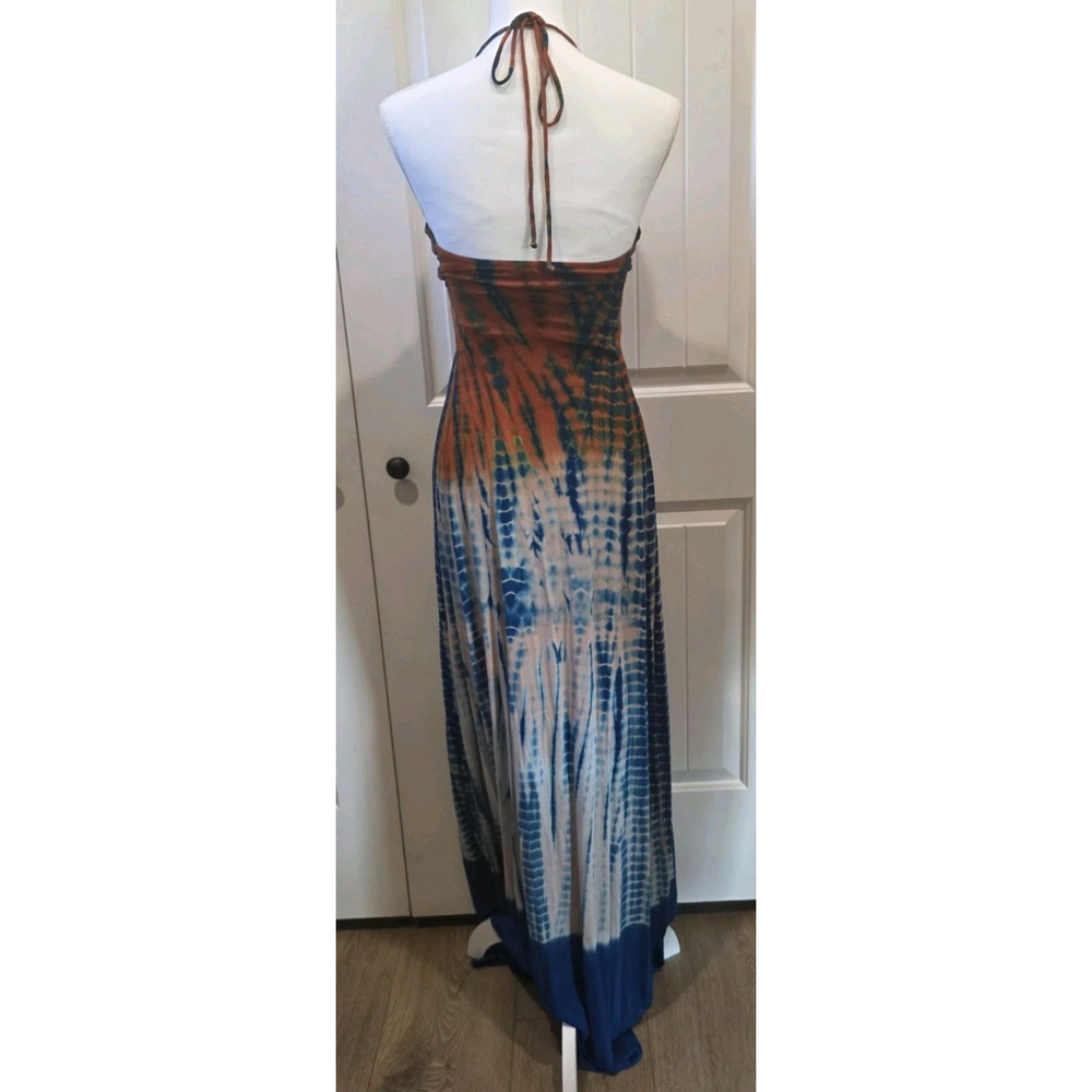 Sky Women's Braided Leather Accent Maxi Orange Blue Tie Dye Size S NWT Halter - Picture 6 of 7